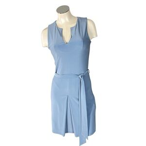 NWT LAST TANGO Light Blue Sleeveless V-Neck Stretch Dress w/Tie Waist Size XS